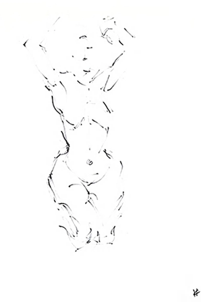 Black and white sketch, nude model