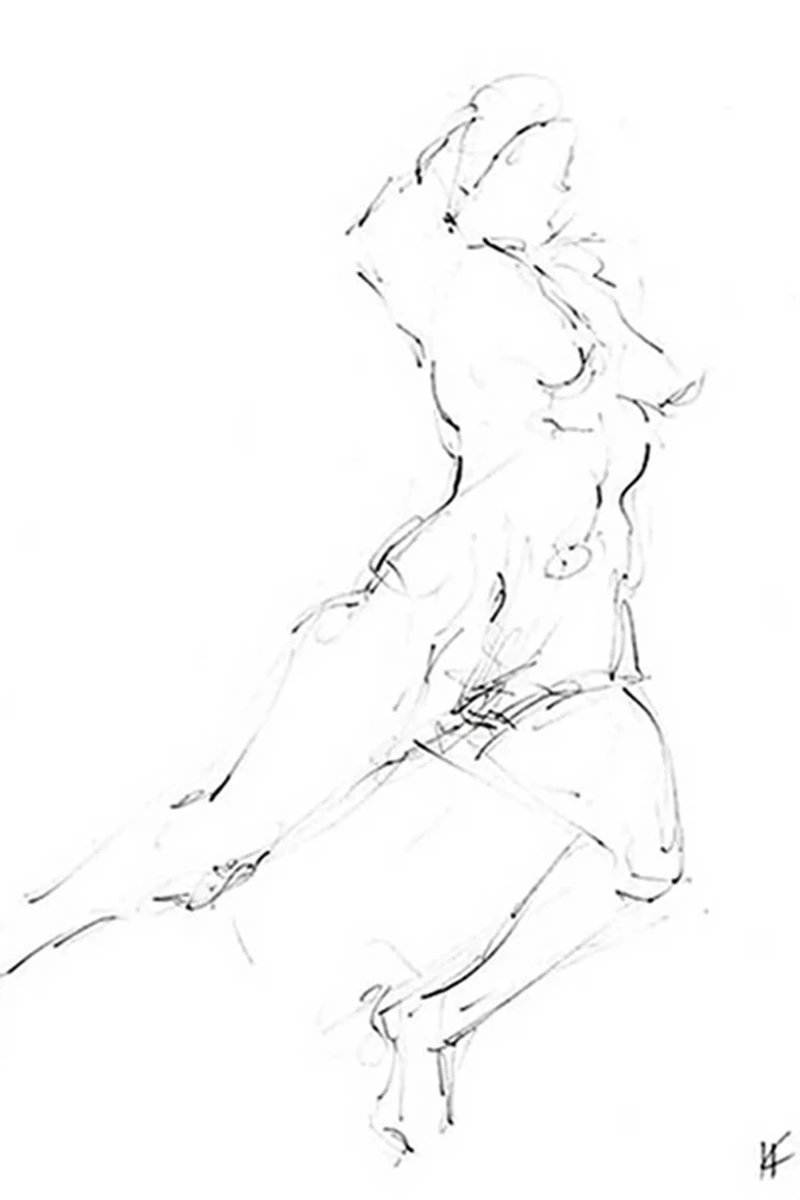 Black and white sketch, nude model
