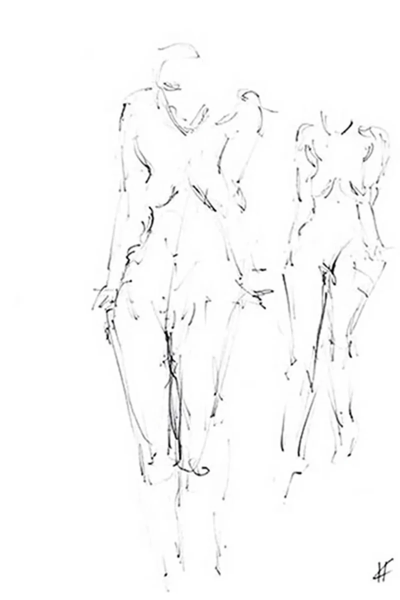 Black and white sketch, nude model