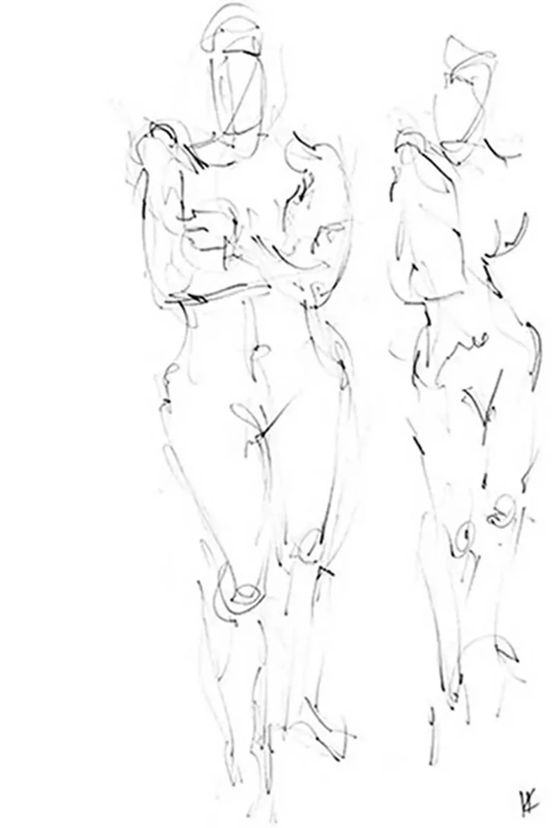 Black and white sketch, nude model