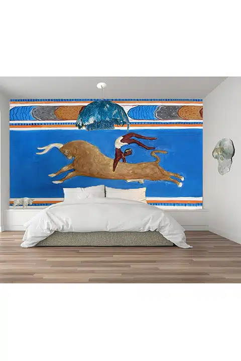 Interior design inspired by the Bull-Leaping fresco, Minoan civilization, Cretan art, and tradition.