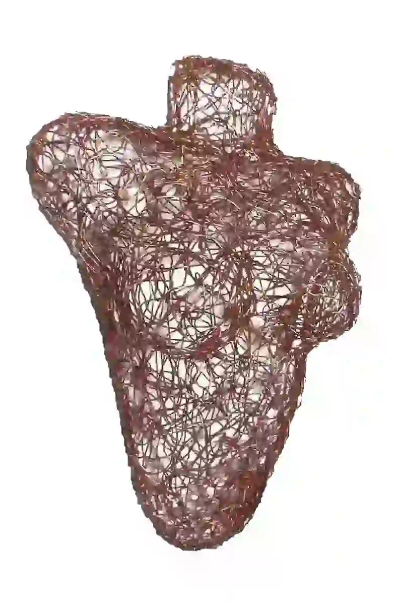 Wall sculpture of a female bust made of copper