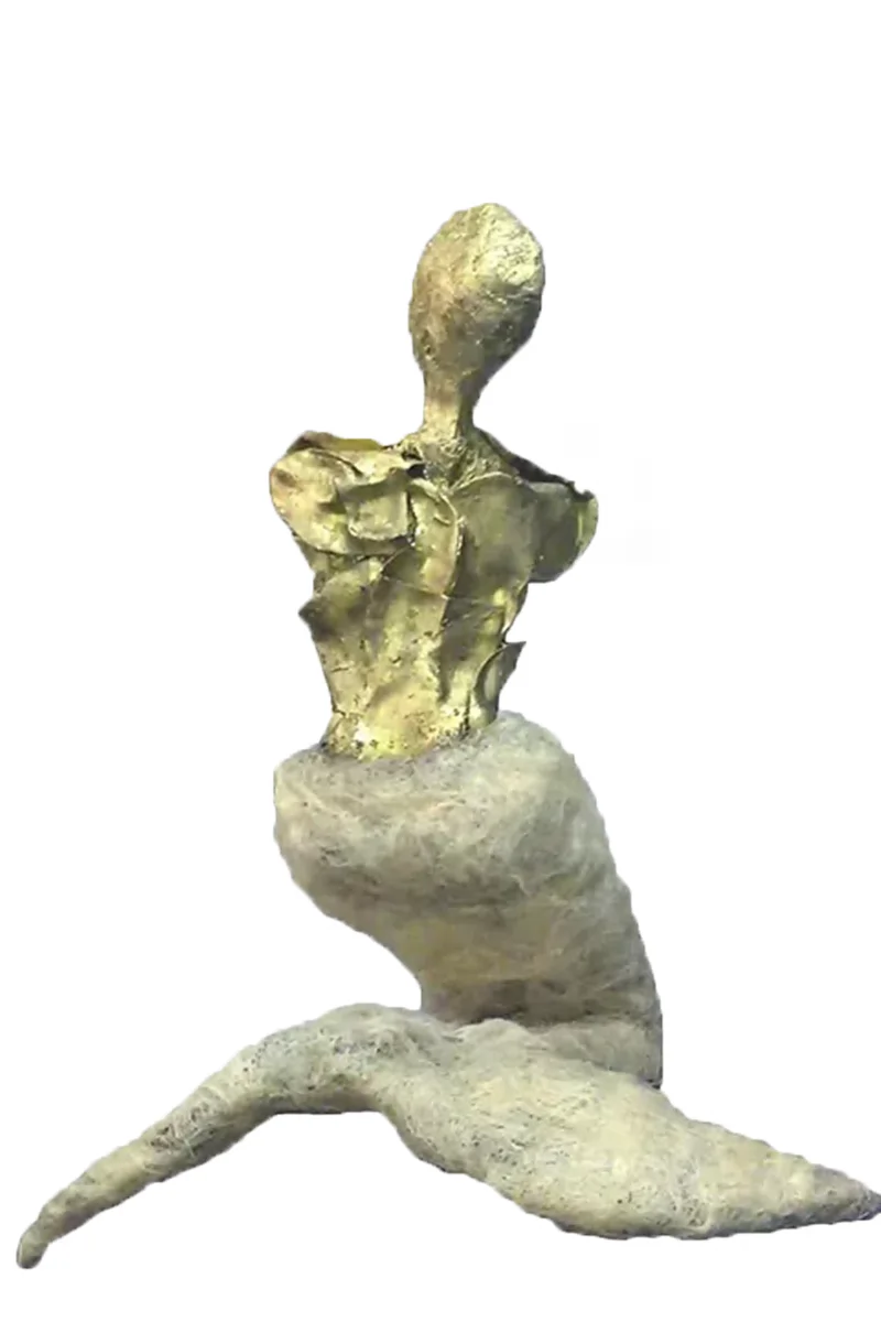 Gold mermaid sculpture in life size, mixed technique, modern art, custom-made.