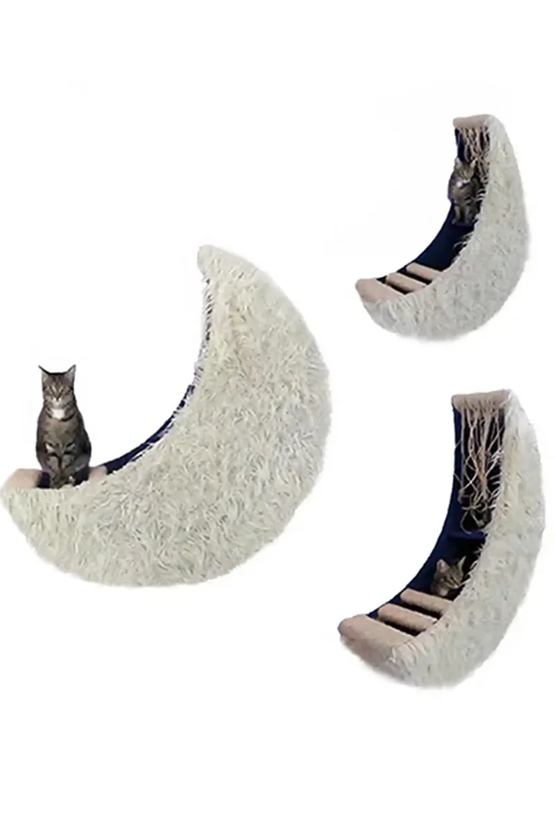 Wall-mounted cat house in the shape of a moon, unique custom design