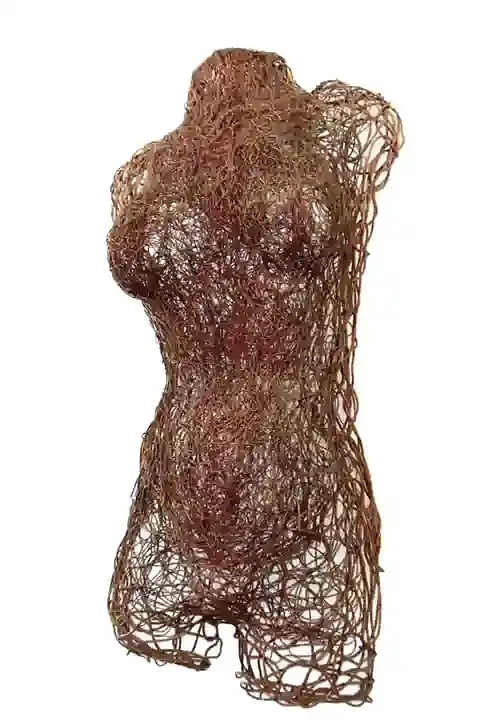 Wall sculpture of a female bust made of copper, natural size.